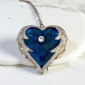 Women Brooch/Necklace Blue Heart Crystal - Austrian Rhinestone